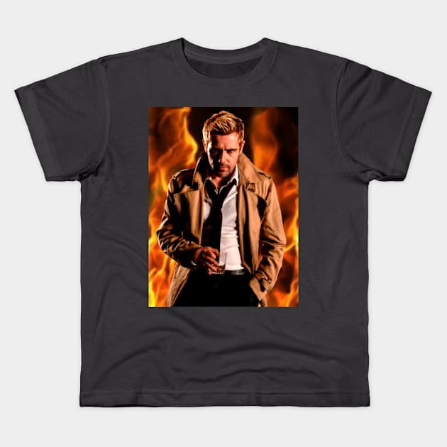 Johnny C in flames Kids T-Shirt by Diversions pop culture designs